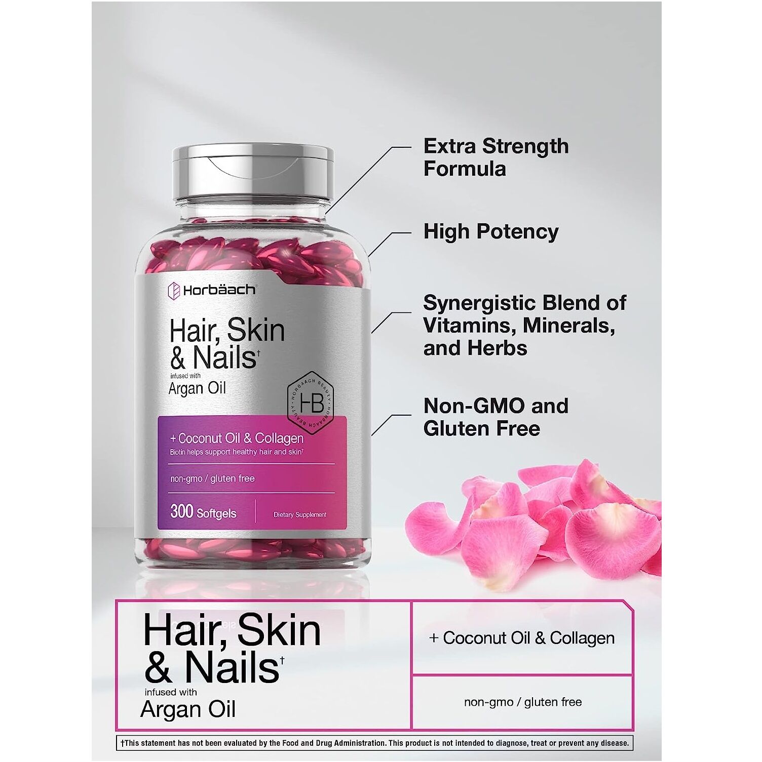 Hair Skin and Nails Vitamins | 300 Softgels